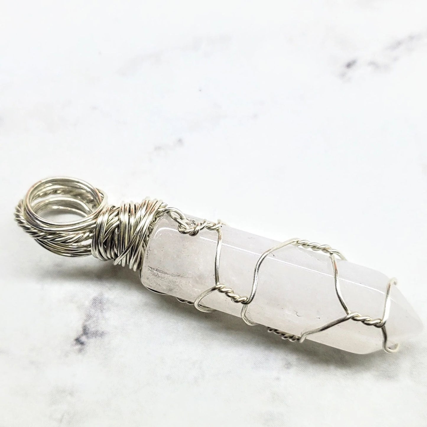 Sterling Silver Messy Wire Wrap Gemstone Pointed Crystal Pendant