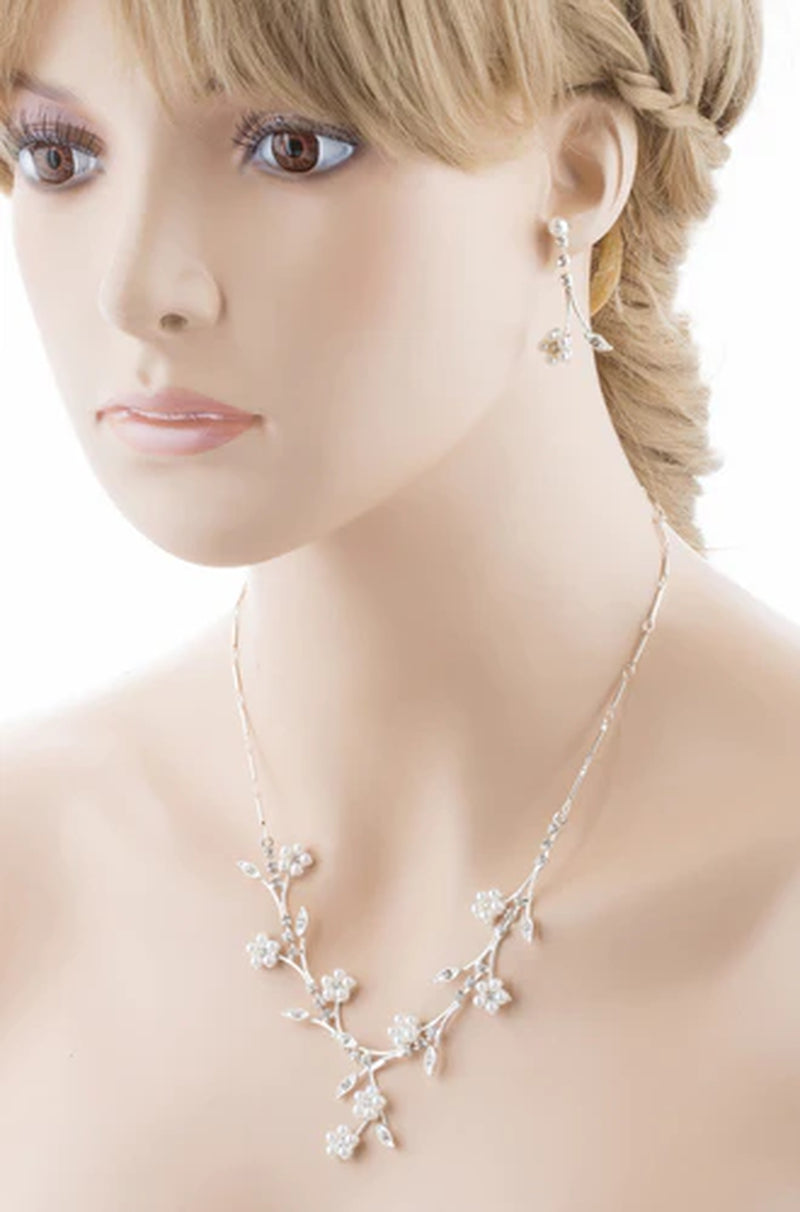 Bridal Wedding Jewelry Set Floral Vine Pearl Rhinestone