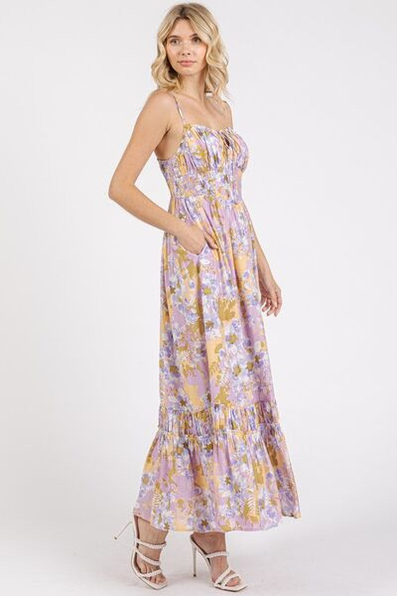 Mittoshop Floral Smocked Back Ruffled Hem Maxi Cami Dress