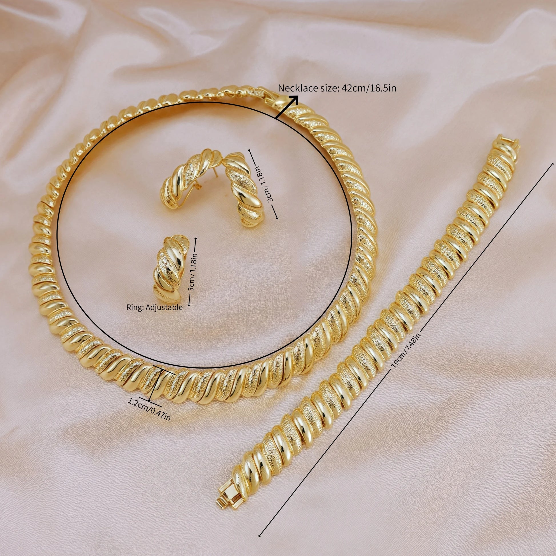 5Pcs Golden Vintage Necklace, Bracelet, Earrings, and Ring, a Jewelry Set for Women'S Wedding Brides