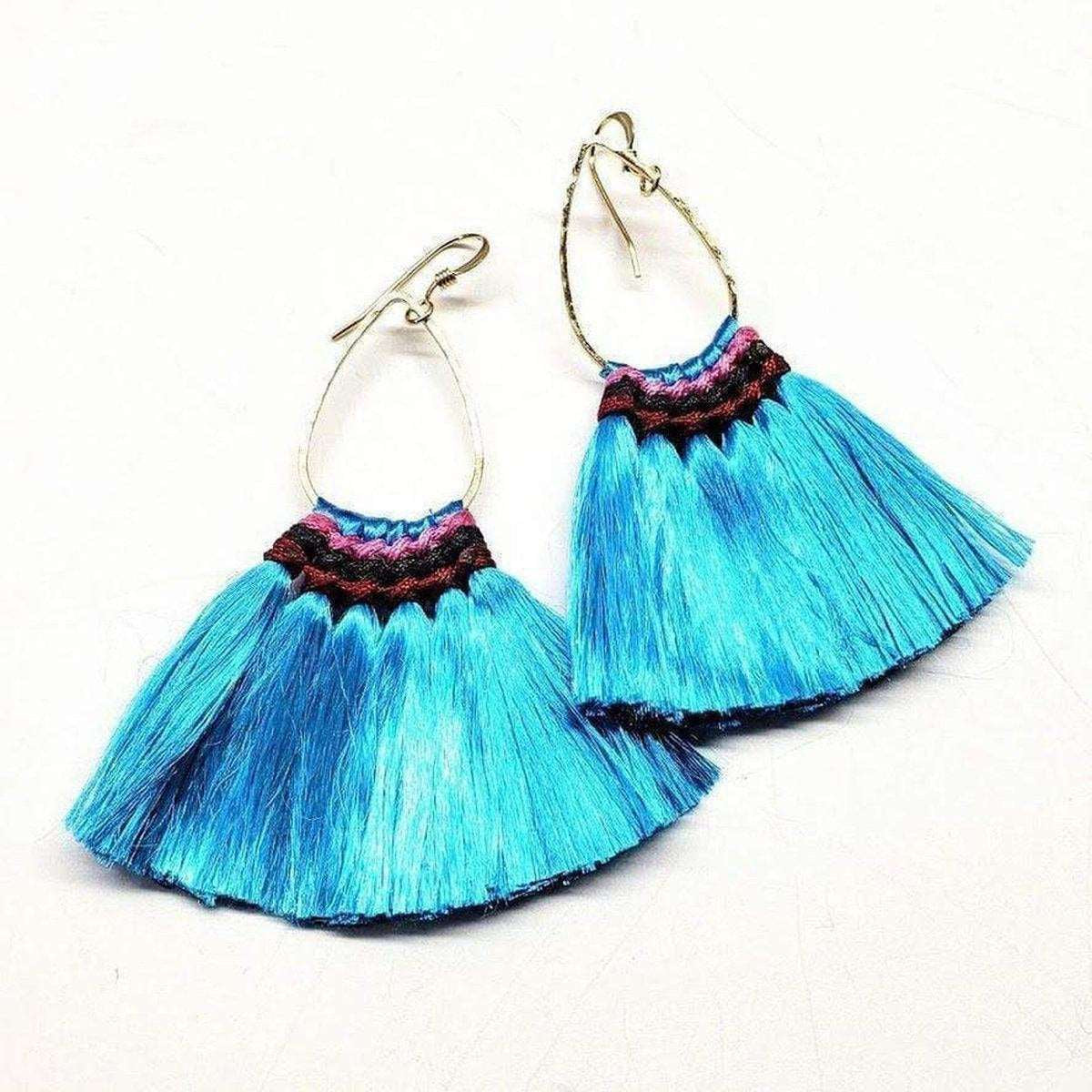 Vibrant Hula Skirt Tassel Hoop Earrings with Rayon Silk Accents