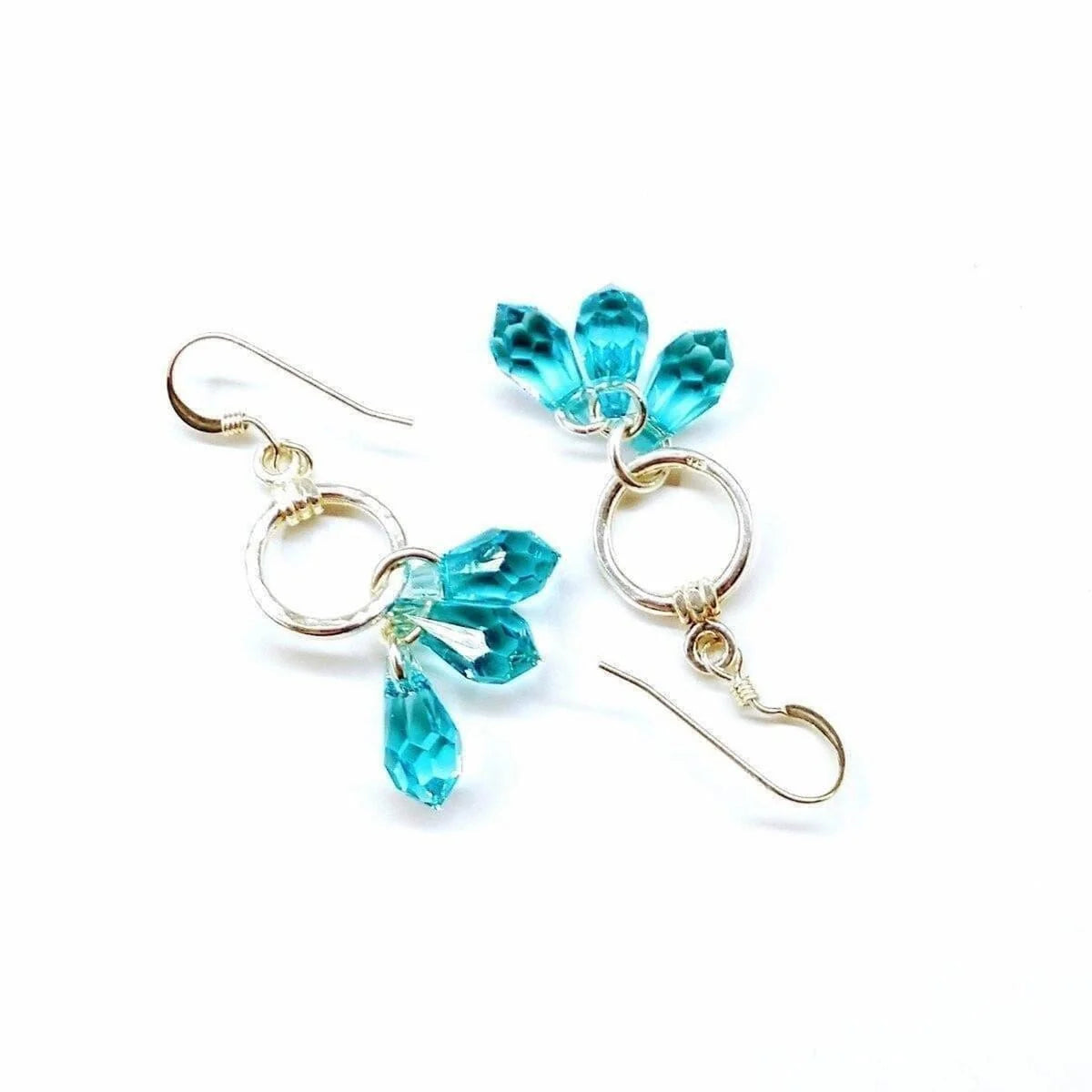 Sterling Silver Hammered Aqua Crystal Cascading Drop Earrings