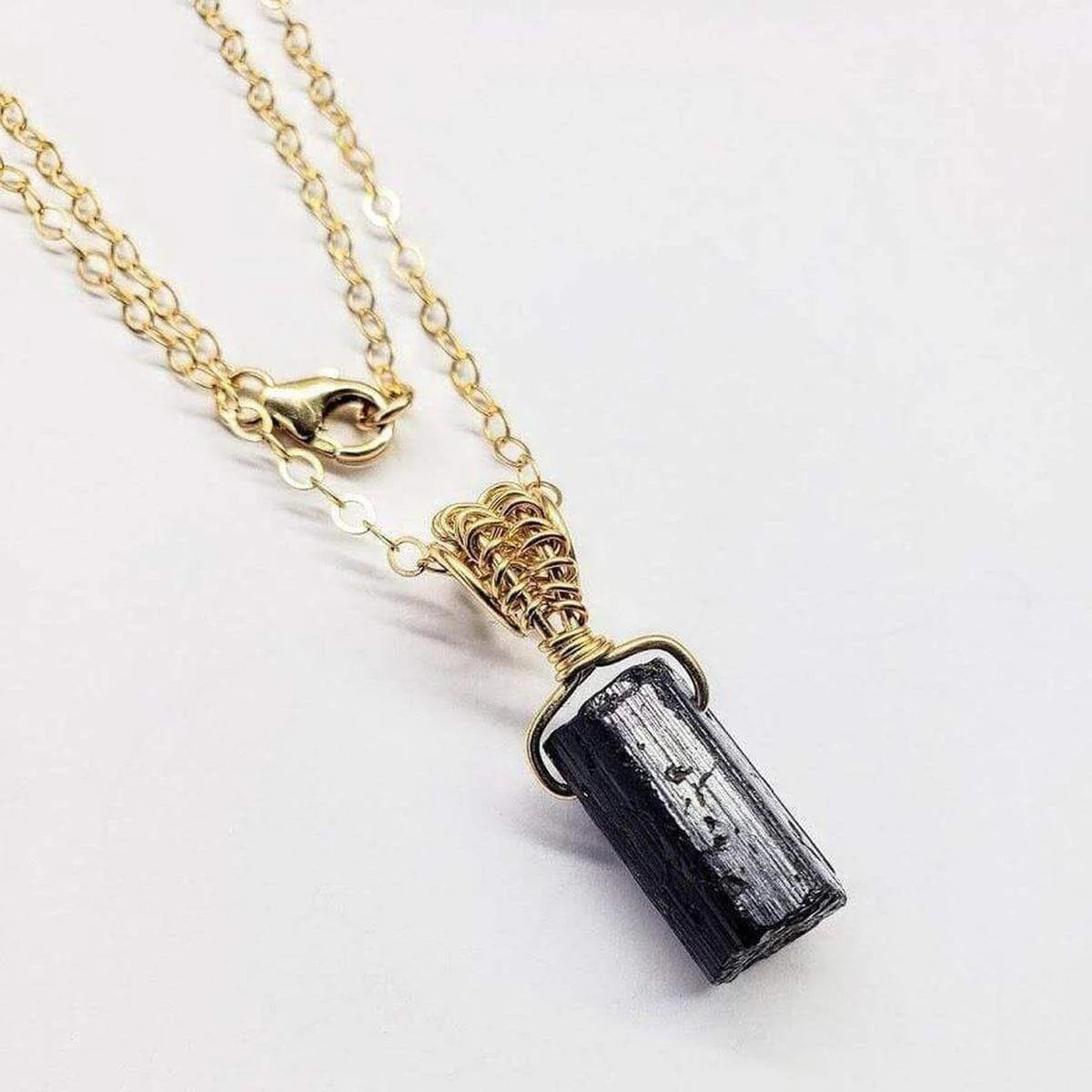 Natural Raw Black Tourmaline Crystal Pendant Necklace