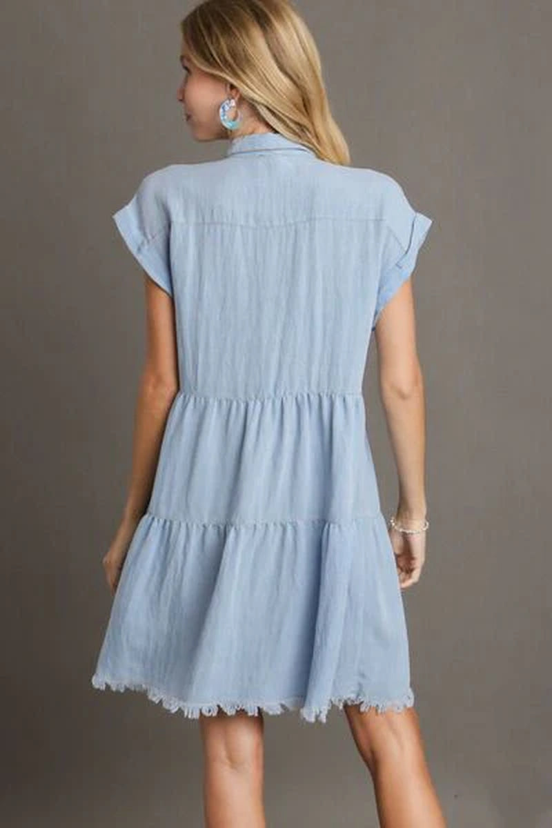 Umgee Frayed Hemline Button down Shirt Dress