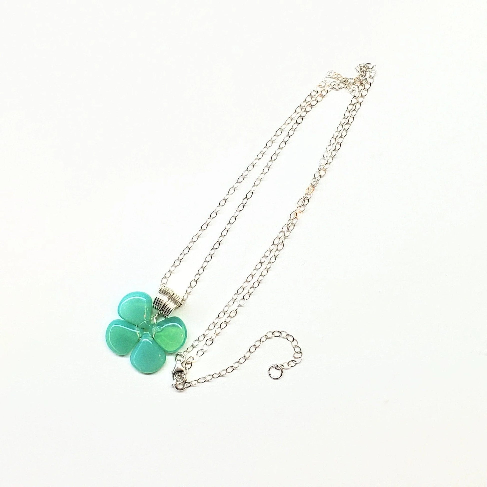 Mint Green Beaded Sterling Silver Clover Necklace