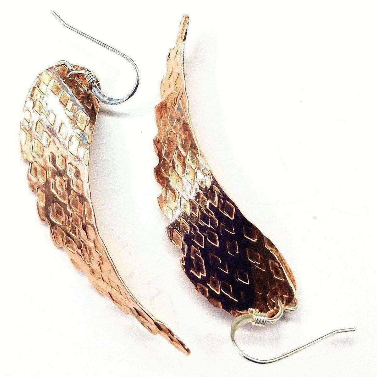 Copper Hammer Pattern Sculpted Angel Wings Earrings