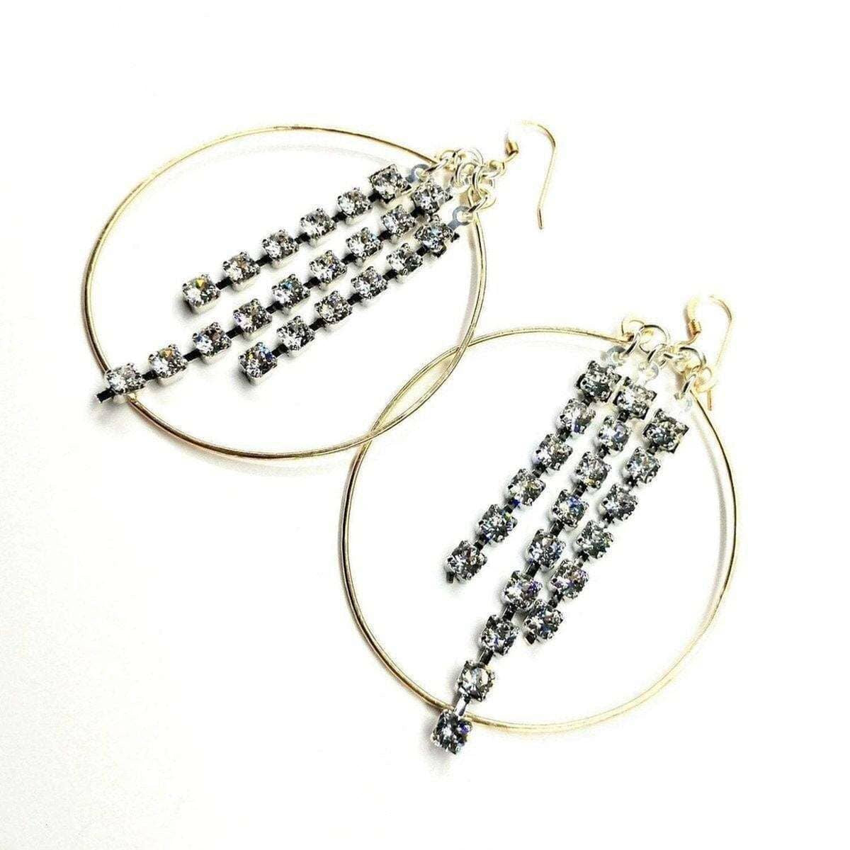 Elegant Crystal-Linked Oval Hoop Earrings in Gold