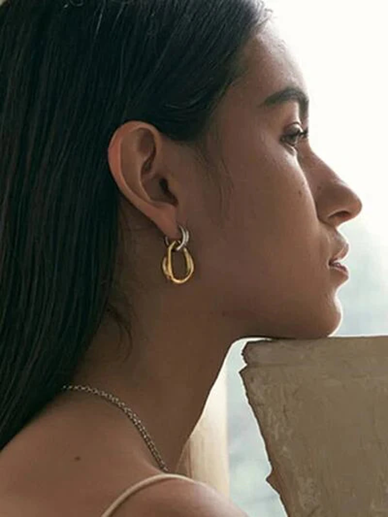 18K Gold-Plated Stainless Steel Contrast Asymmetrical Earrings