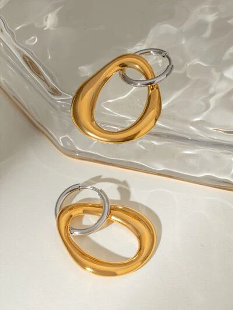 18K Gold-Plated Stainless Steel Contrast Asymmetrical Earrings