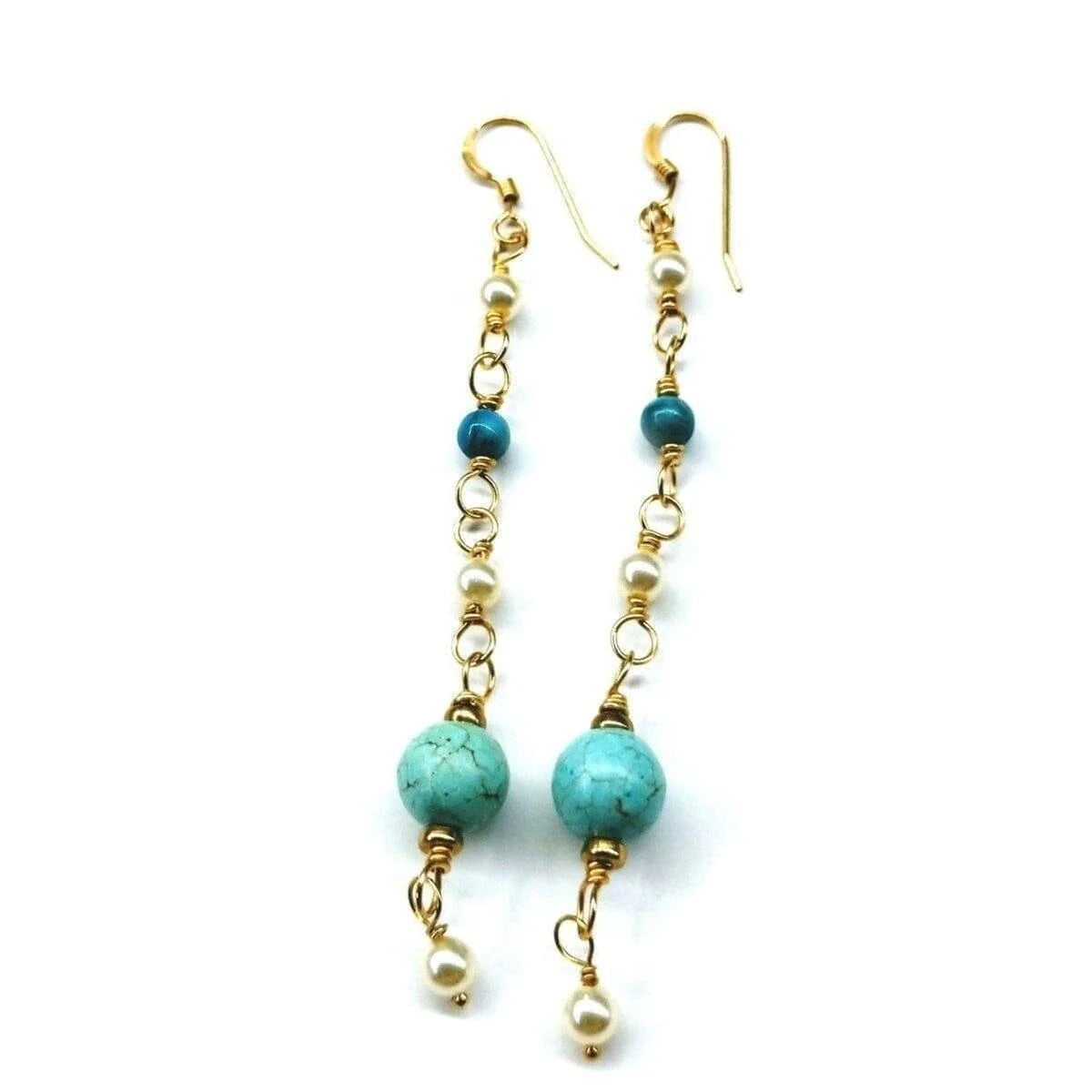 AquaLuxe Gold Pearl Earrings Long 14 K Gold 