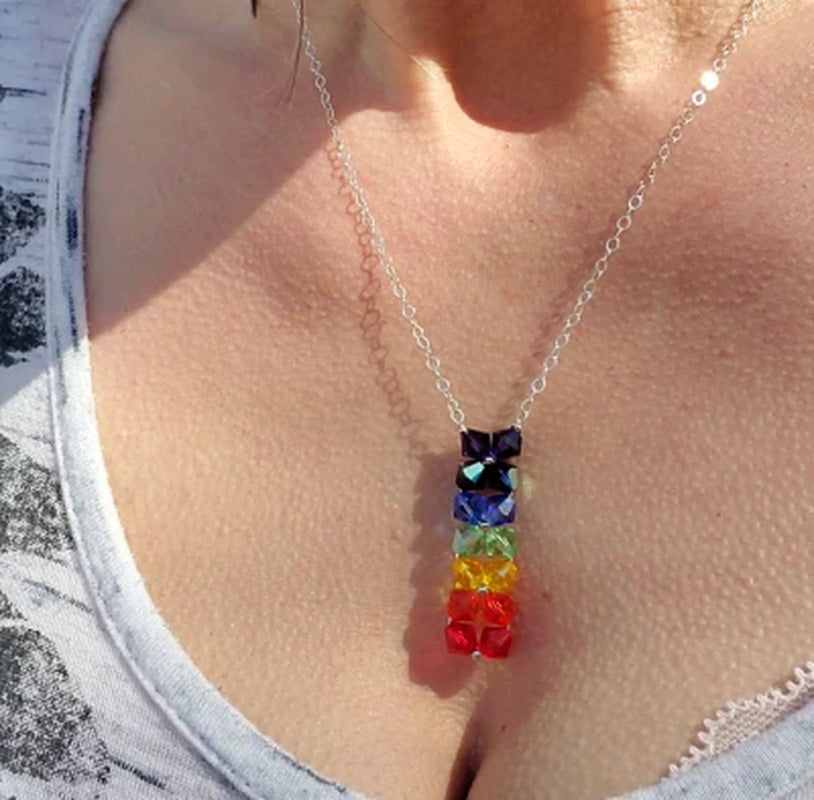 Handmade True Rainbow Crystal Rock Candy Necklace