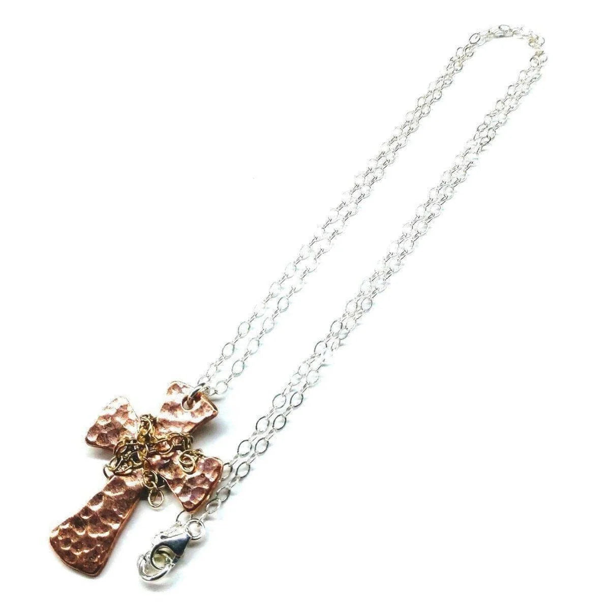 Chained Hammered Copper Cross Necklace for Him or Her