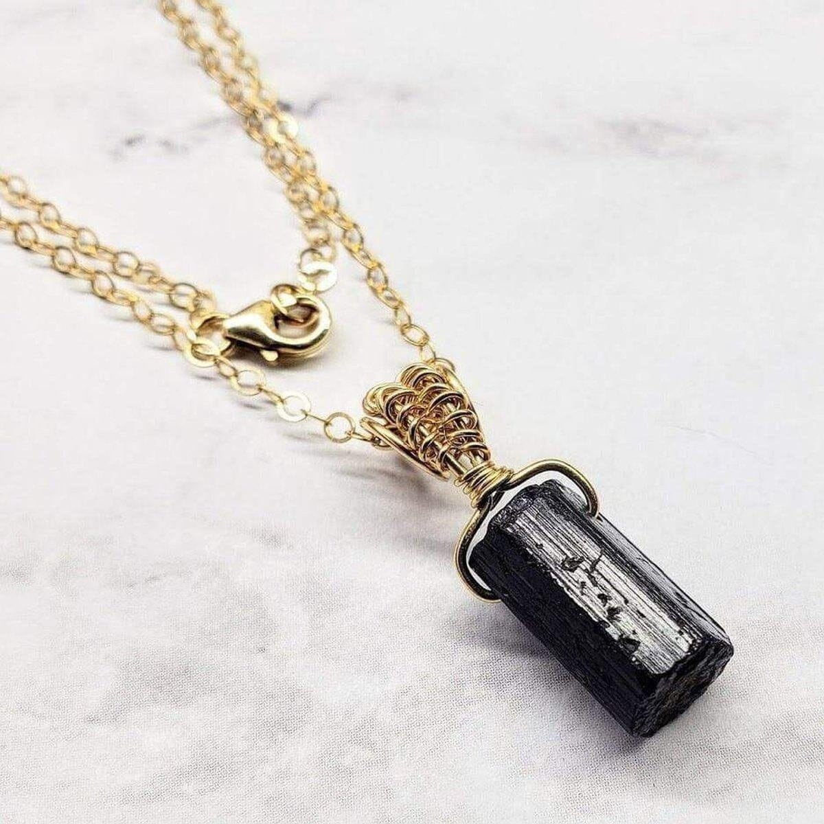 Natural Raw Black Tourmaline Crystal Pendant Necklace