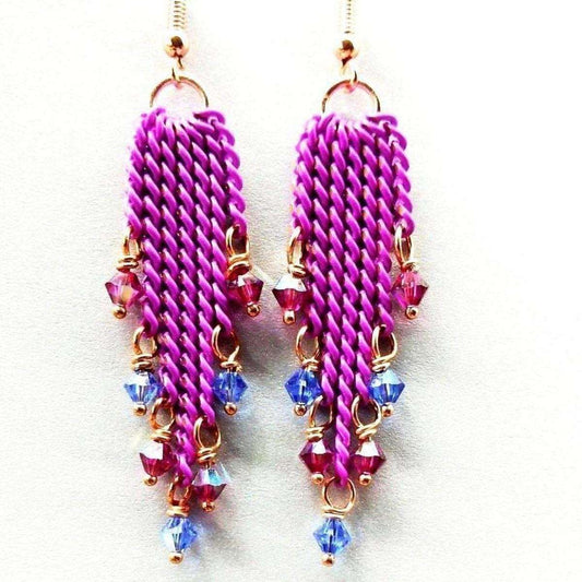 Vibrant Pink Crystal Tassel Drop Earrings