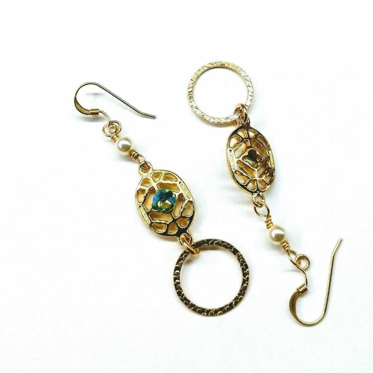 Luxe 14KT Gold-Filled Emerald Crystal Textured Filigree Hoop Earrings