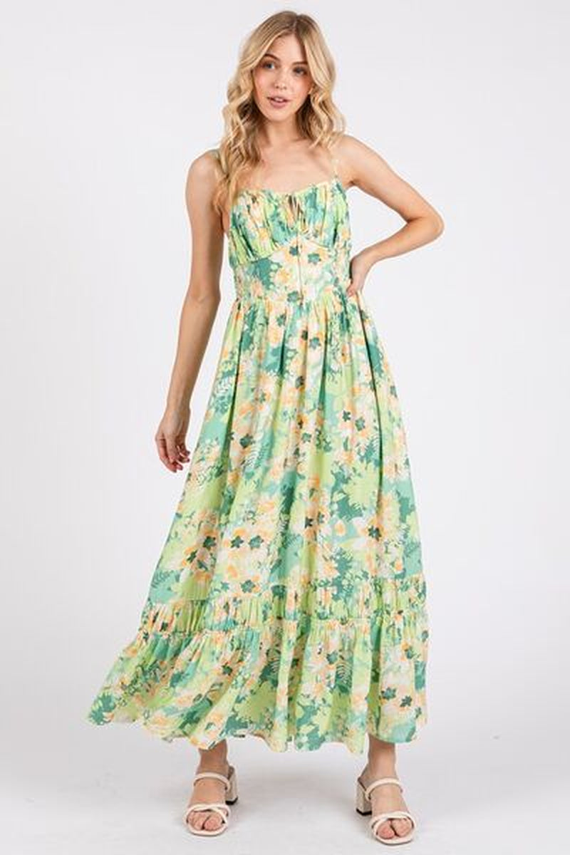 Mittoshop Floral Smocked Back Ruffled Hem Maxi Cami Dress