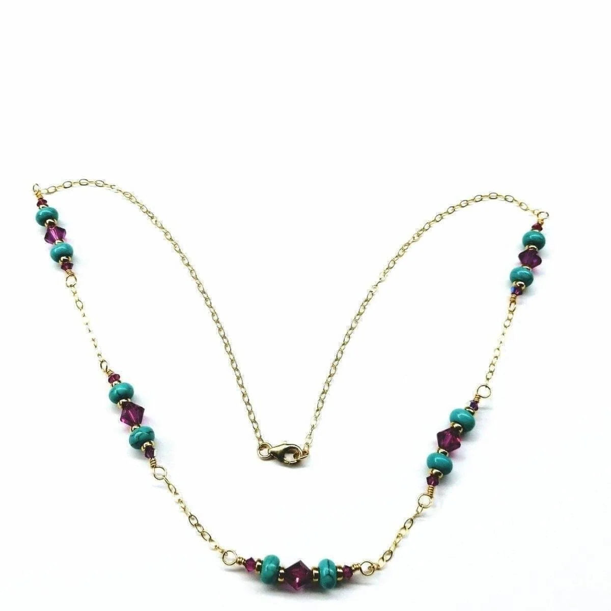 PinkTurquoise Dainty Gold Necklace