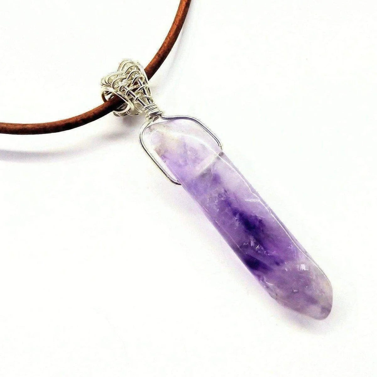 Lavender Gemstone Point Leather-Wrapped Pendant Necklace