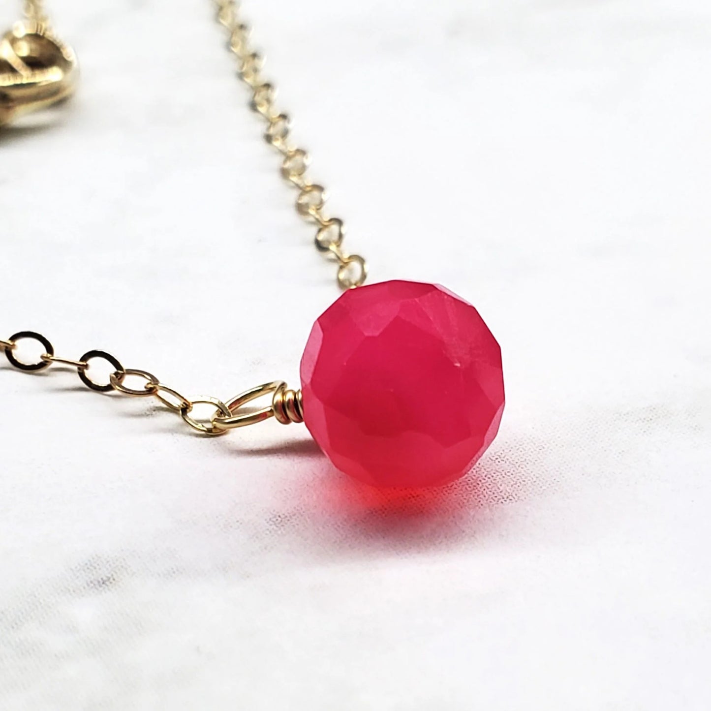 Tiny Hot Pink Chalcedony Gold Filled Necklace