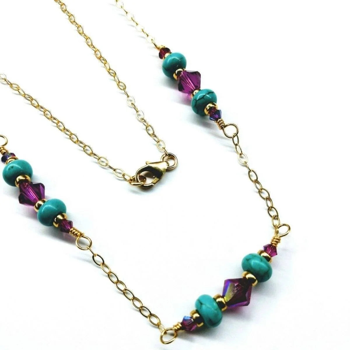 PinkTurquoise Dainty Gold Necklace