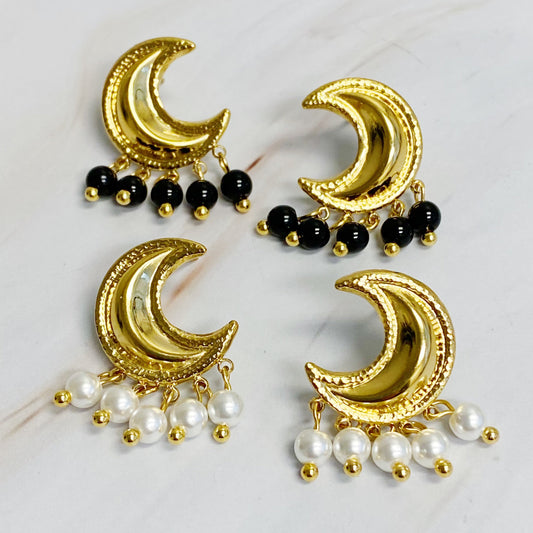 Dangle Beads Crescent Earrings