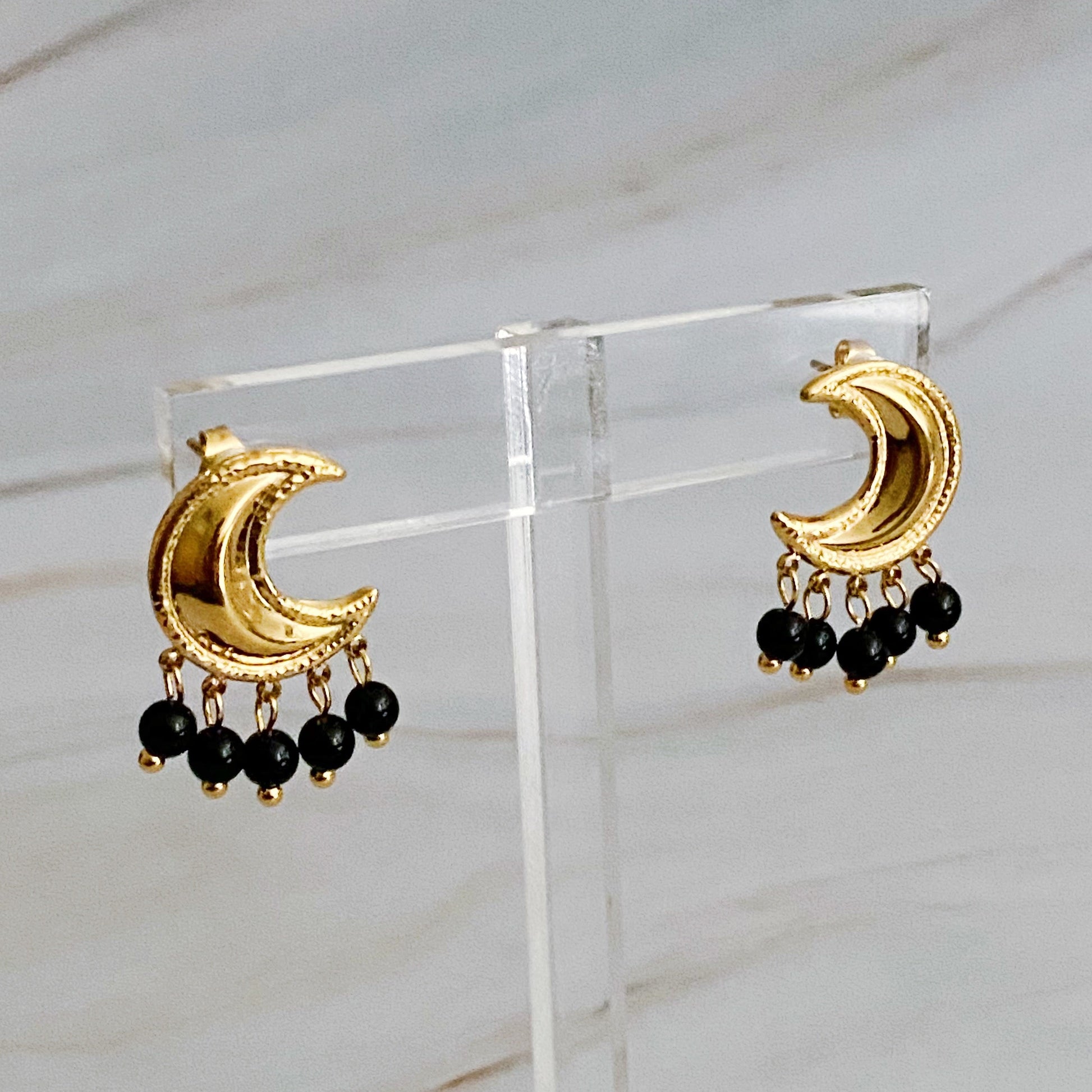 Dangle Beads Crescent Earrings