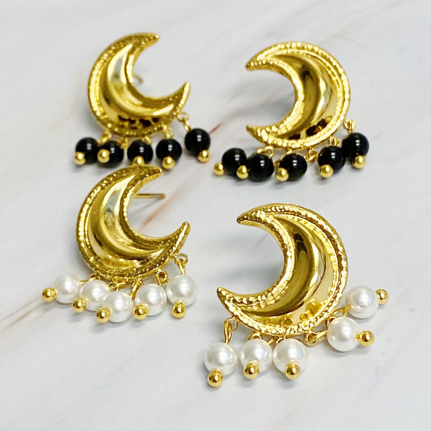 Dangle Beads Crescent Earrings