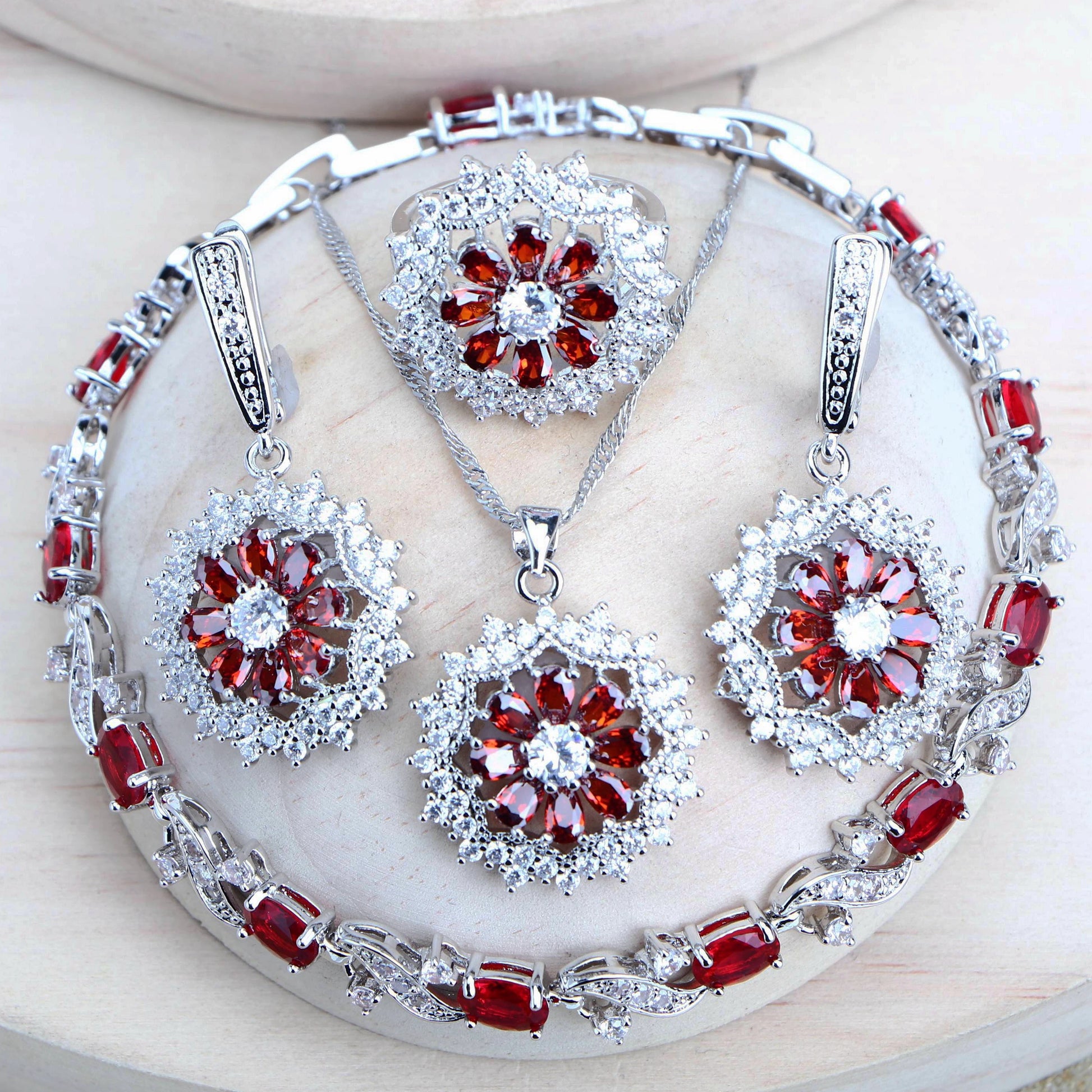 Silver 925 Bridal Jewelry Sets Cubic Zirconia Costume Jewellery Wedding Rings Earrings Pendant Bracelets Necklace for Women (156)