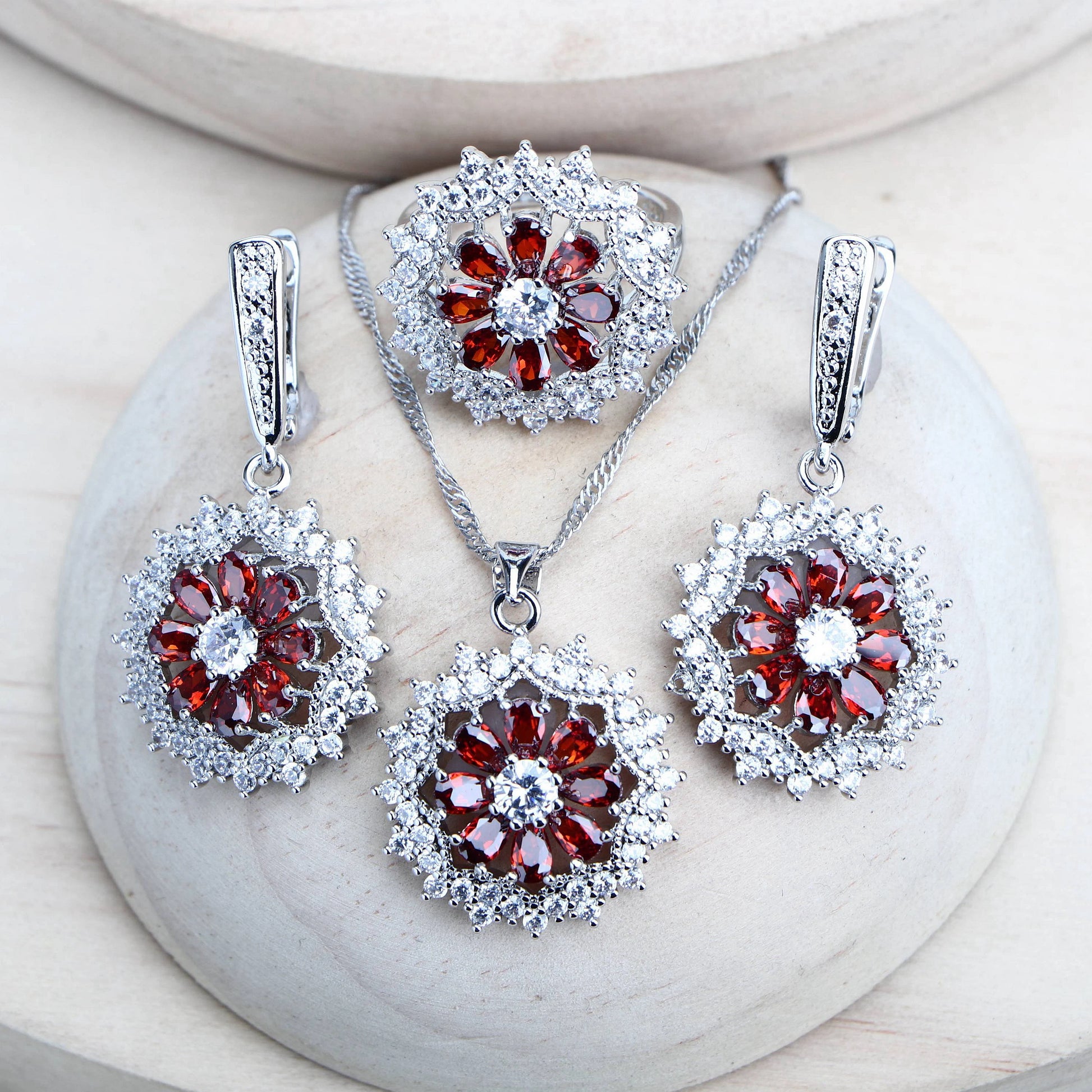 Silver 925 Bridal Jewelry Sets Cubic Zirconia Costume Jewellery Wedding Rings Earrings Pendant Bracelets Necklace for Women (156)