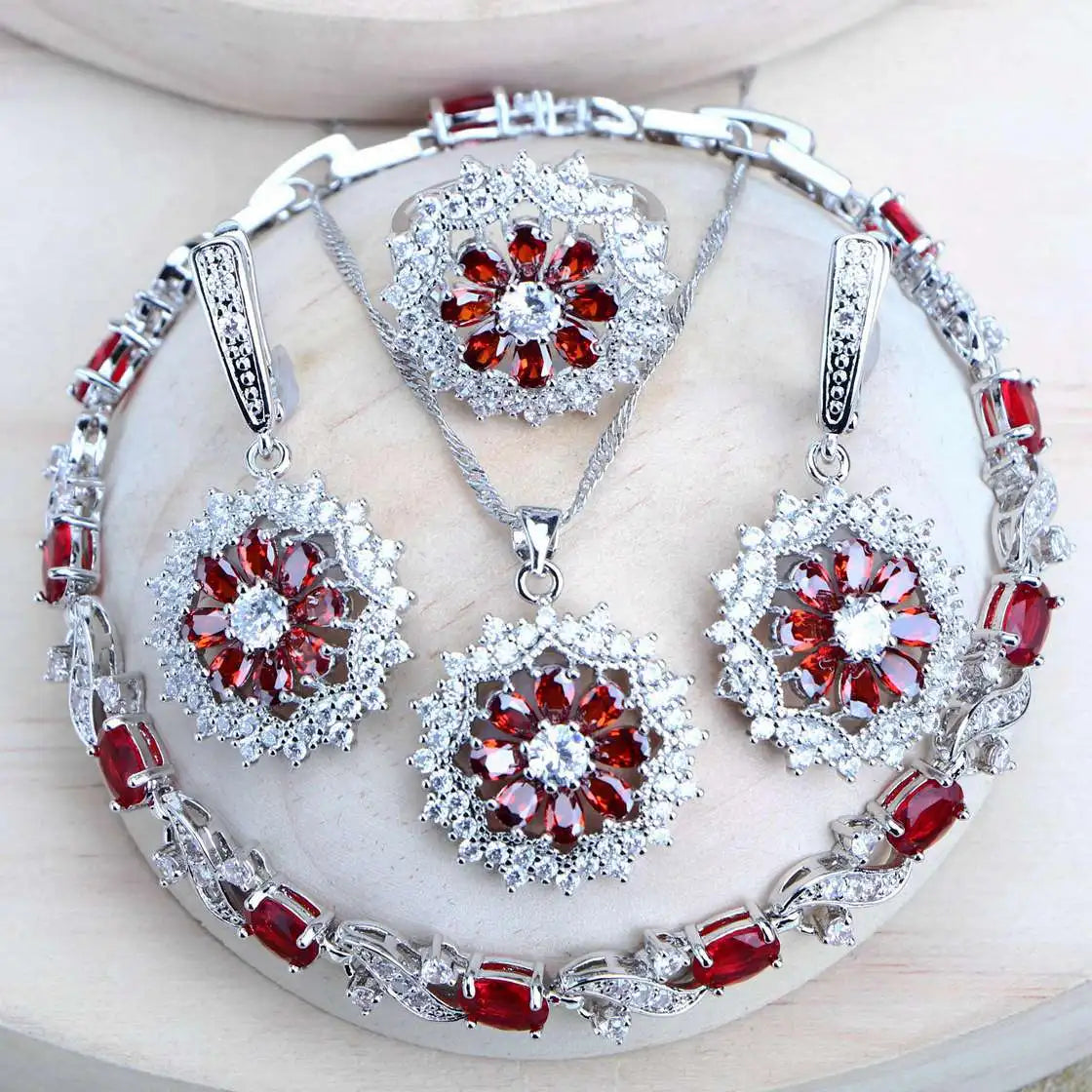 Silver 925 Bridal Jewelry Sets Cubic Zirconia Costume Jewellery Wedding Rings Earrings Pendant Bracelets Necklace for Women (156)
