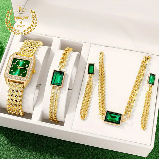 Golden Square Rhinestone Quartz Watch Zinc Alloy Strap Zinc Alloy Pointer