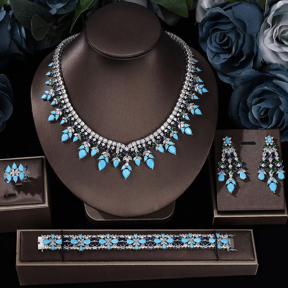 2024 Hot Selling 4-Piece Bride Wedding Jewelry Set with Cubic Zirconia Dubai Luxury Jewelry Set