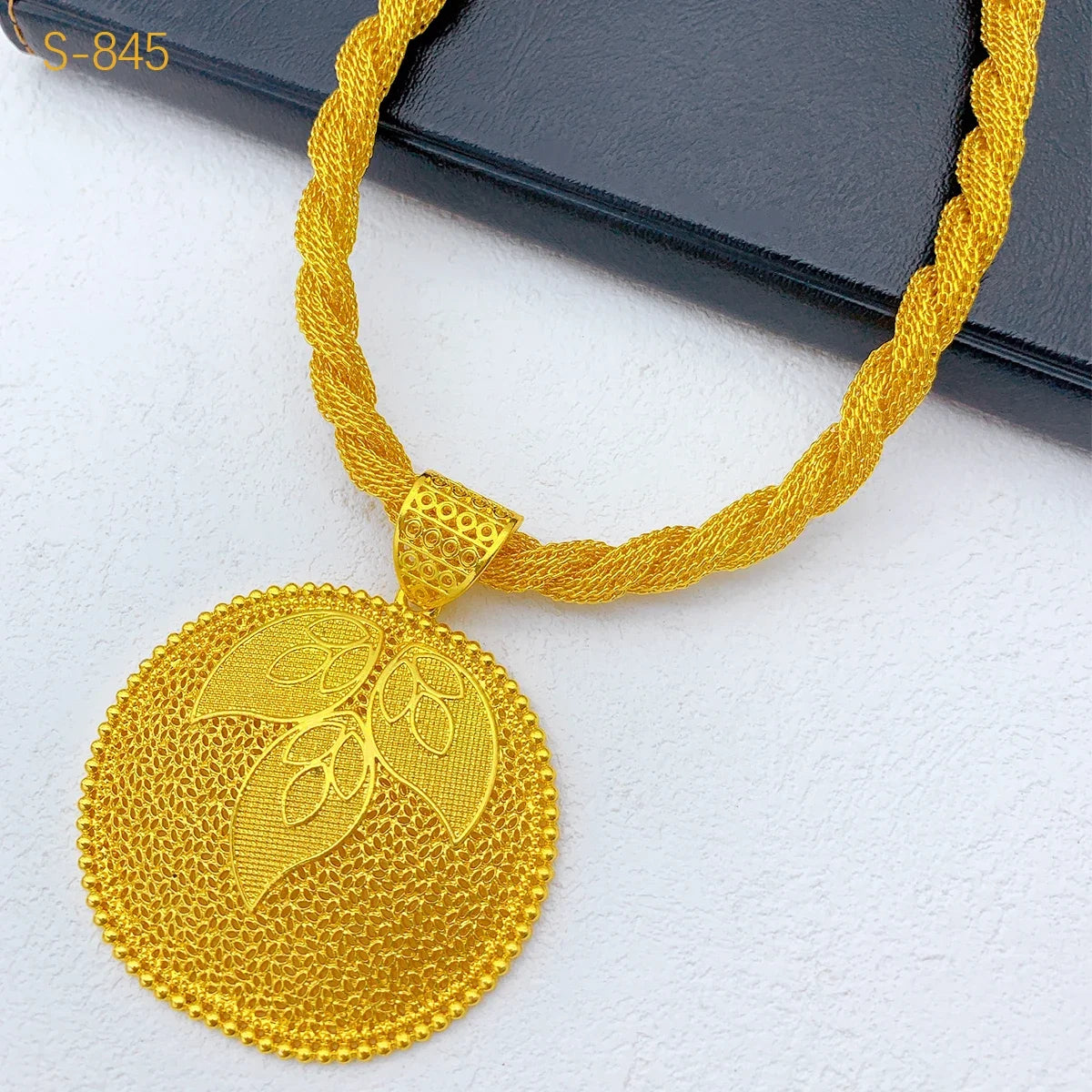 Luxury Dubai 24K Gold Color Jewelry Set for Women Ethiopian Indian Bridal Irregular Necklace and Earrings Sets Wedding Gifts (117)