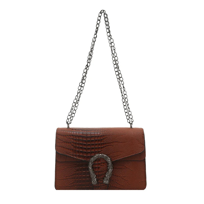 Retro Crocodile Pattern Ladies Faion Chain Oulder Bag Versatile High-End Feel Small Square Crossbody Bag for Young Women (076)