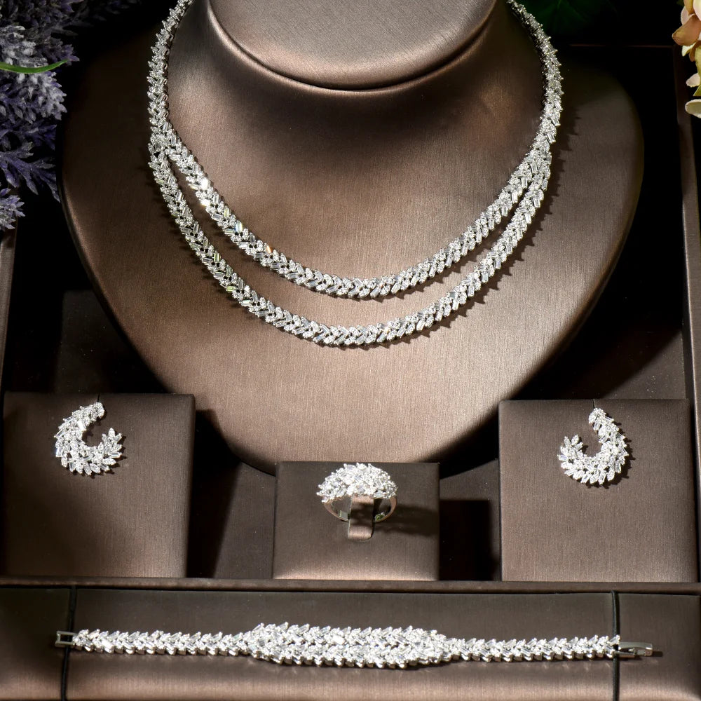 2024 Hot Selling 4-Piece Bride Wedding Jewelry Set with Cubic Zirconia Dubai Luxury Jewelry Set