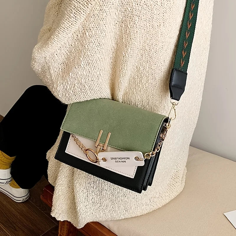 Trendy Flap Square Bag, Women'S Fashion Faux Leather Purse, Stylish Chain Decor Crossbody Bag (063)