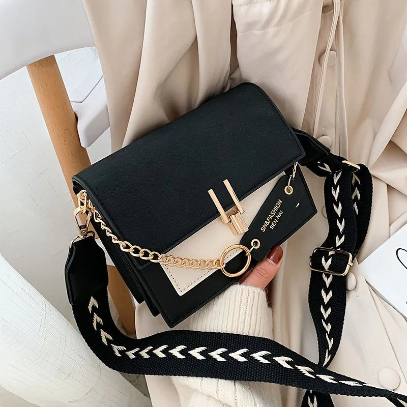 Trendy Flap Square Bag, Women'S Fashion Faux Leather Purse, Stylish Chain Decor Crossbody Bag (063)