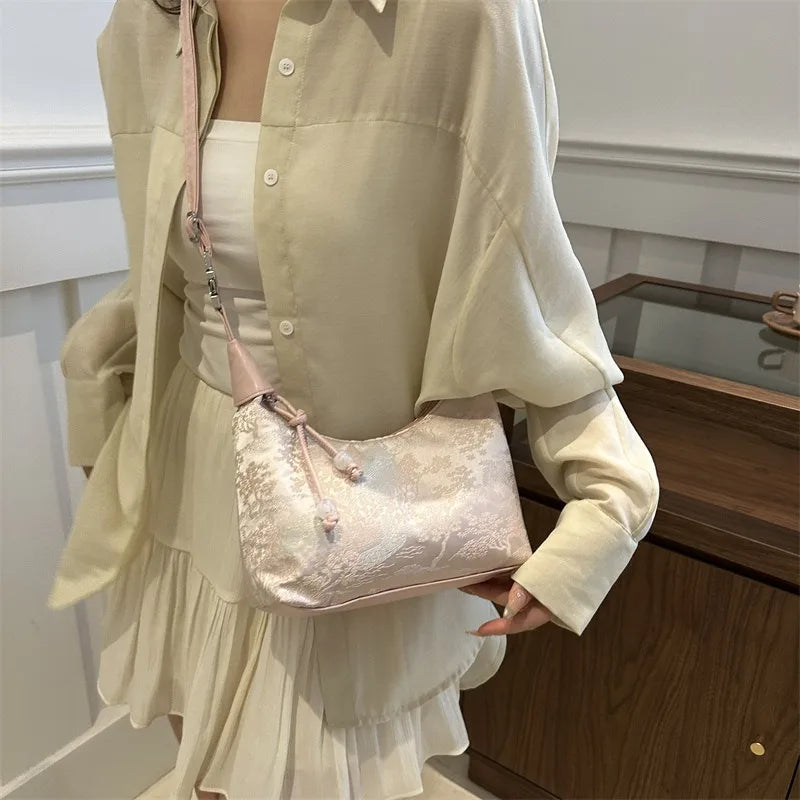 New Chinese Style Fine Embroidery Ladies Handbags 2025 Summer Fashion Shoulder Bag Crossbody Daily Party Tote Handbag for Women (066)