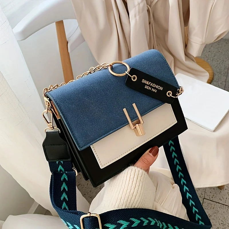 Trendy Flap Square Bag, Women'S Fashion Faux Leather Purse, Stylish Chain Decor Crossbody Bag (063)