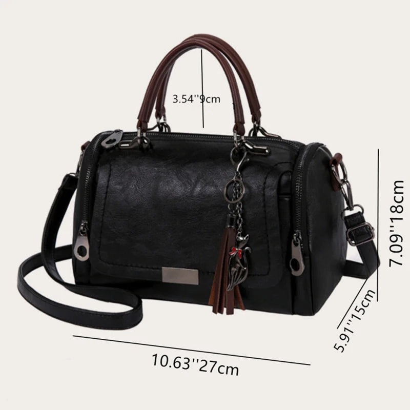 Tassel Decor Women'S Large Capacity Shoulder Bag Fashion Zipper Crossbody Bag with Removable Strap Boston Handbag (036)