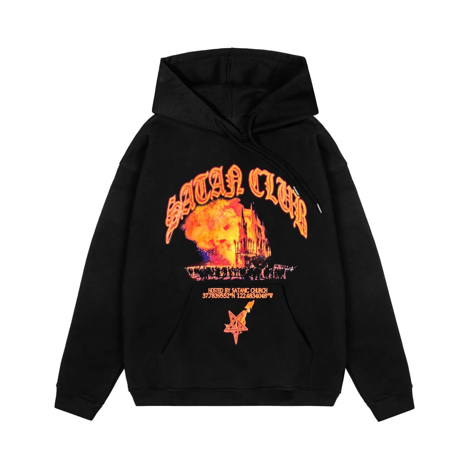 Hip Hop Streetwear Men Hoodie Oversized Pullover Satan Club Graphic Print Y2K Hooded Sweatshirt Harajuku Goth Aesthetic Clothing