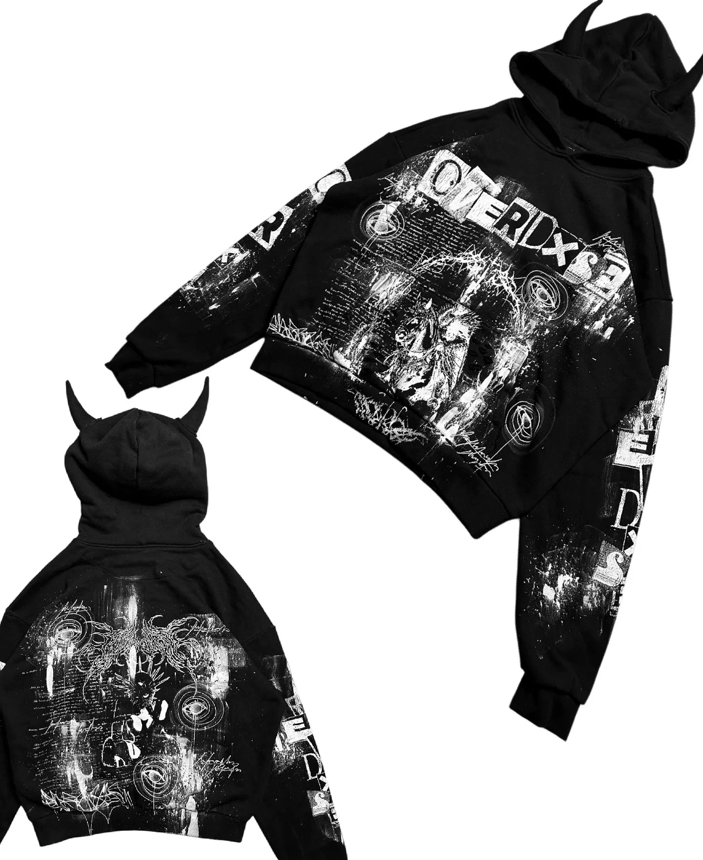 Overdxse Devil Horn Hoodie Gothic Street Clothing Oversized Pullover Unique Horn Design Avant-Garde Fashion Limited Edition
