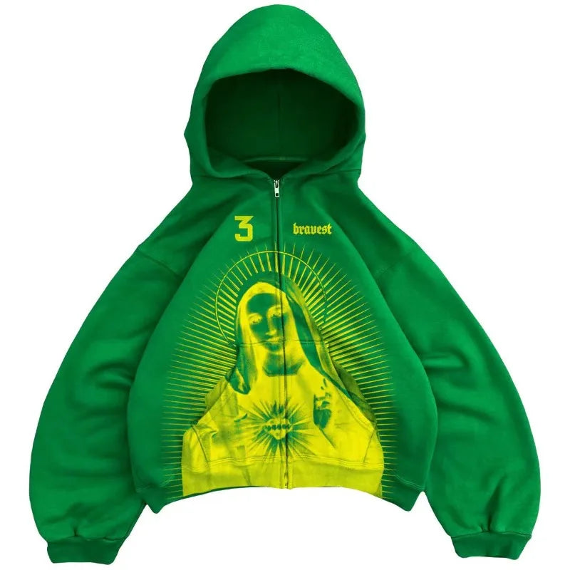Y2K High Street Winter Men Oversized Hoodie American Retro Personality Print Sweatshirt Hip Hop Fashion Punk Style Pullover