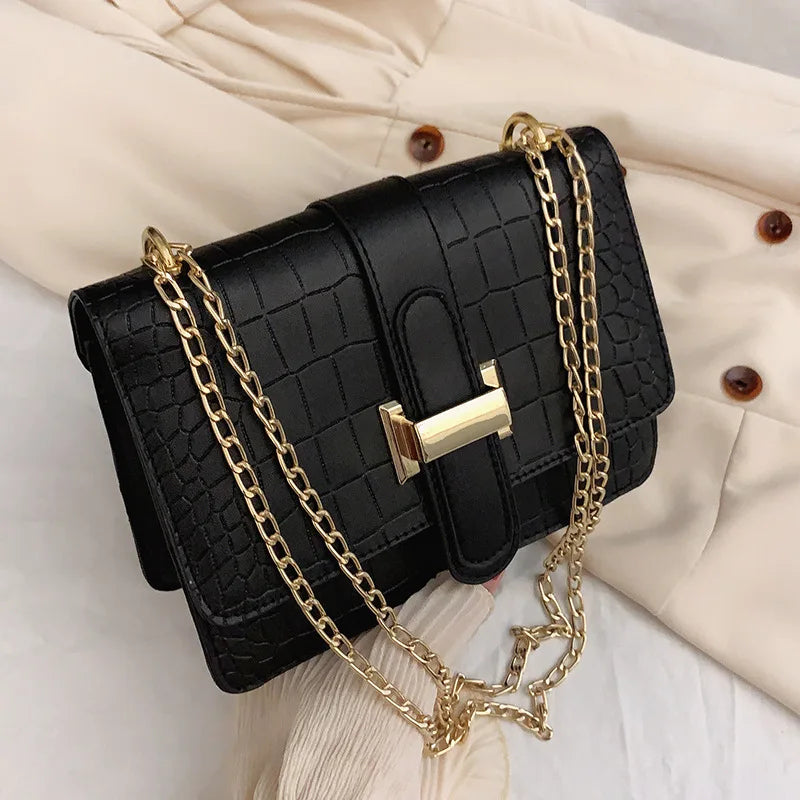 Luxury Stone Pattern Women Single Shoulder Crossbody Bags Fashion PU Leather Chains Handbags Messenger Bag Small Square Bag (042)