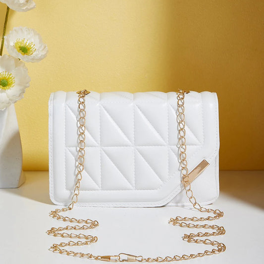 Trendy Embroidered Square Bag - Diamond Pattern Shoulder Purse with Chain Strap & Magnetic Closure (018)