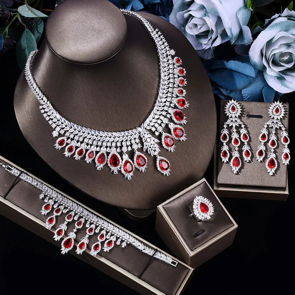 2024 Hot Selling 3A Zircon Luxury 4-Piece Bridal Wedding Jewelry Set Crystal Necklace Set Dubai Jewelry Set
