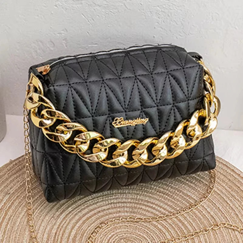 Women Bag Chain Handbag Solid Color New Fashion Shoulder Messenger Crossbody Bag Retro Diamond Small Square Bag Purse (025)