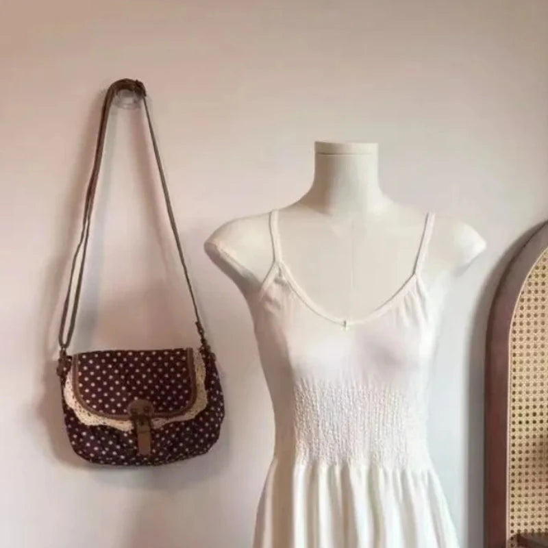 New Korean Polka Dot Niche Design Vintage Women'S Single Shoulder Crossbody Bags Fashion Polka Dot Canvas Bag (053)