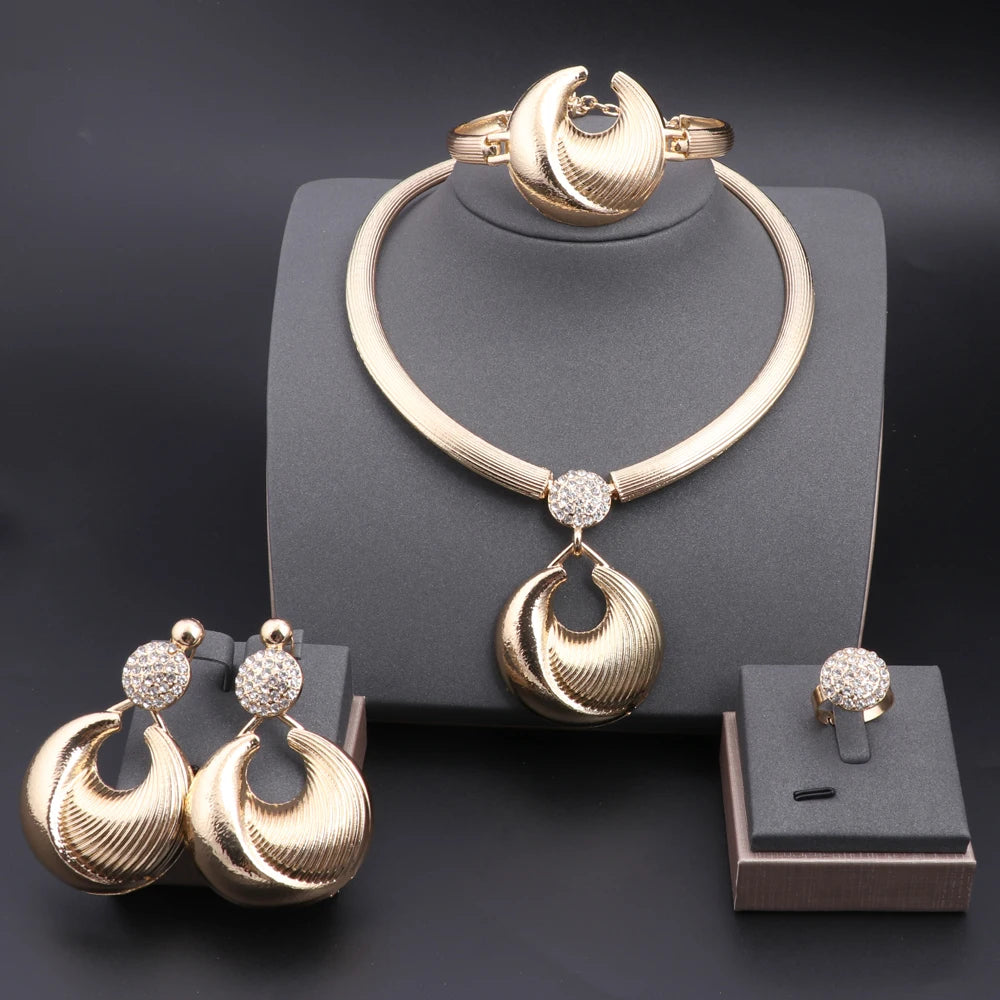 Dubai Jewelry Set for Women Silver Plated Luxury Necklace Earrings Bracelet and Ring Set Jewelry for Wedding Party Trending ﻿