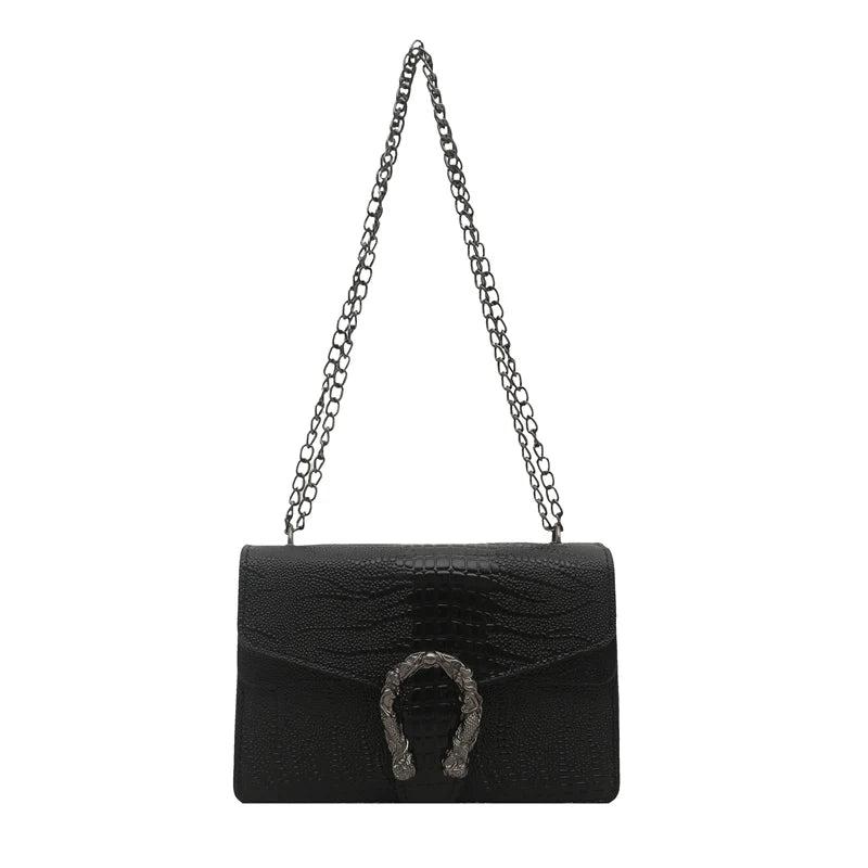 Retro Crocodile Pattern Ladies Faion Chain Oulder Bag Versatile High-End Feel Small Square Crossbody Bag for Young Women (076)